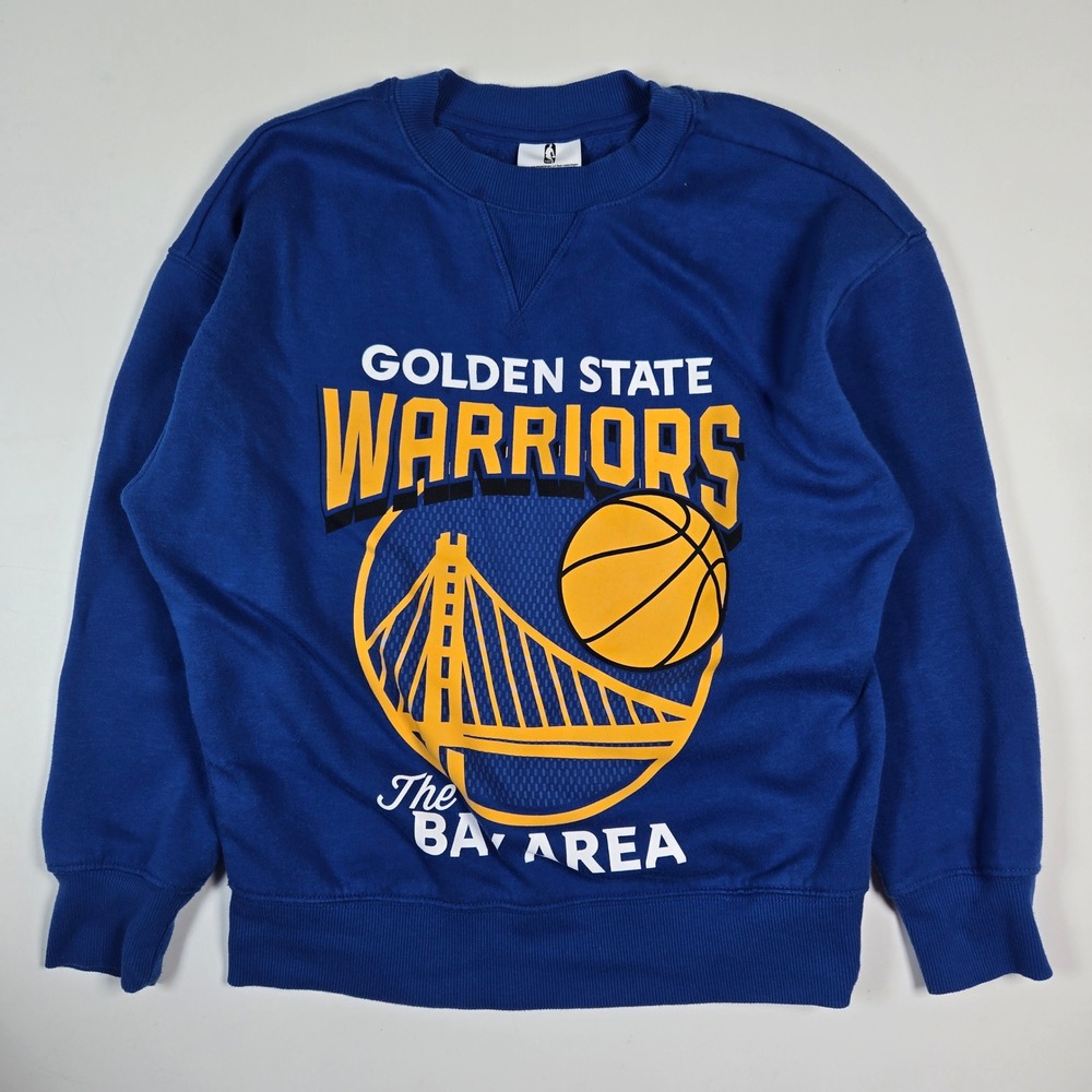 NBA Golden State Warriors Sweatshirt Kids M 8 Blue Crewneck‎ Fleece Pullover GSW